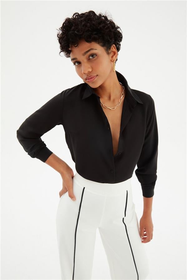 Sateen 268-2530 Siyah Kadın Klasik Gömlek