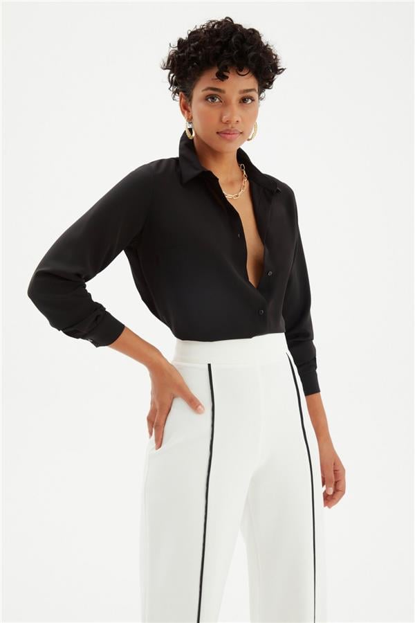 Sateen 268-2530 Siyah Kadın Klasik Gömlek