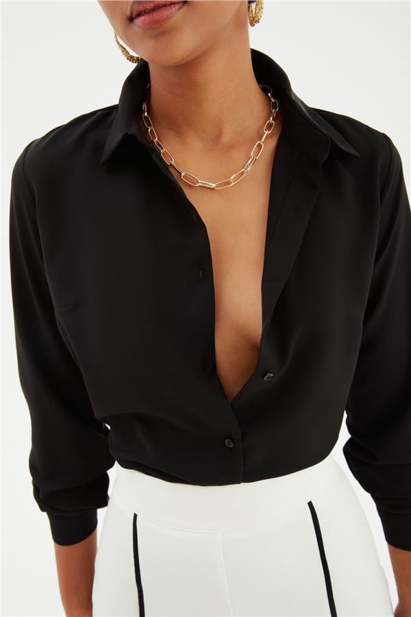 Sateen 268-2530 Siyah Kadın Klasik Gömlek