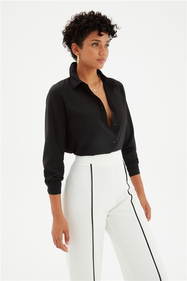 Sateen 268-2530 Siyah Kadın Klasik Gömlek