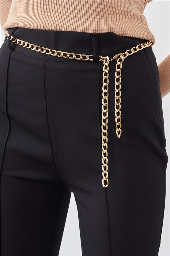 Sateen 423-5001 Siyah Zincir Kemerli İspanyol Paça Pantolon Pantolon