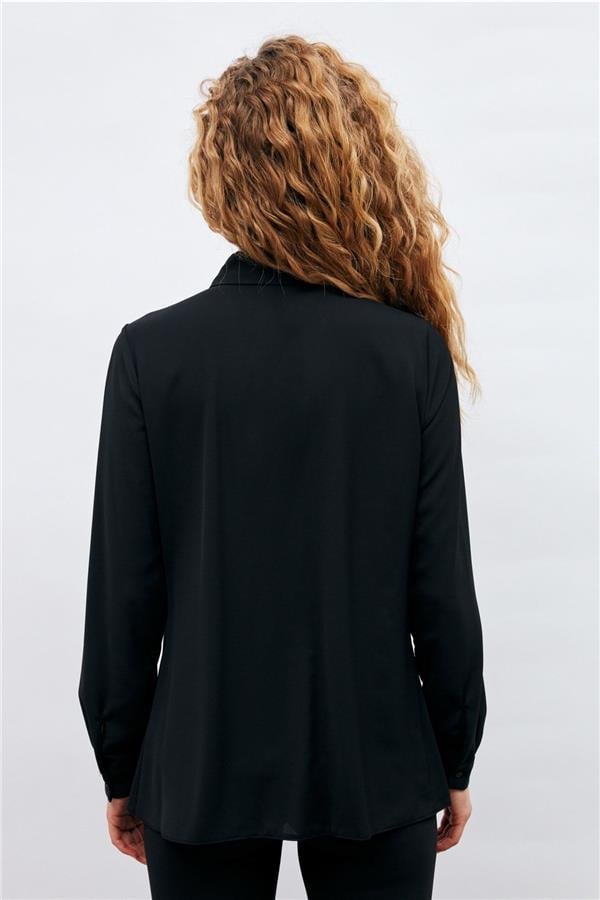 Sateen 881-2013 Siyah Kadın Zincir Detaylı Gömlek