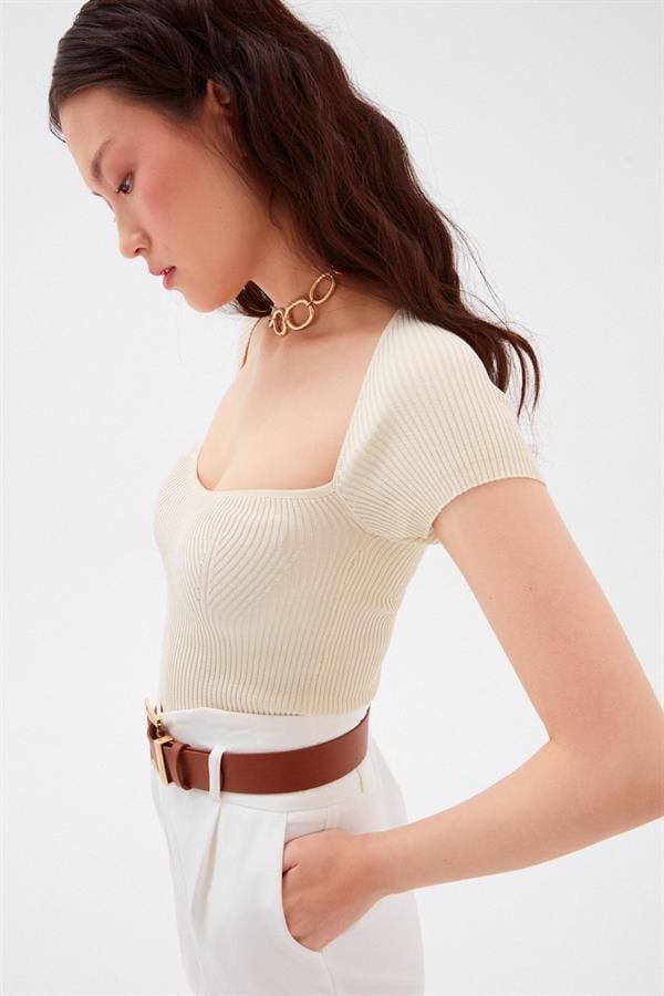Sateen 979 122 9907 Taş Kadın Kısa Kol Triko