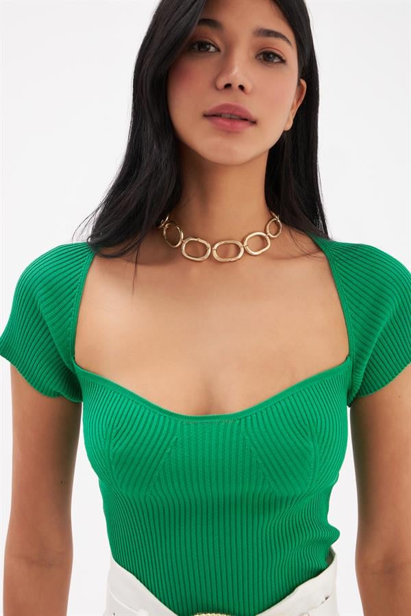 Sateen 979 122 9907 Yeşil Kadın Kısa Kol Triko