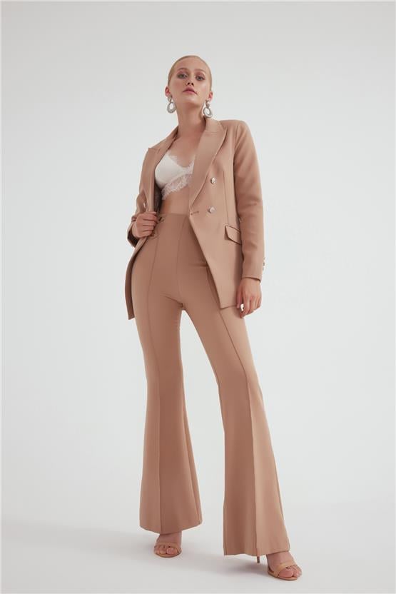 Sateen K24 317-5506 Bej Kadın İspanyol Paça Pantolon