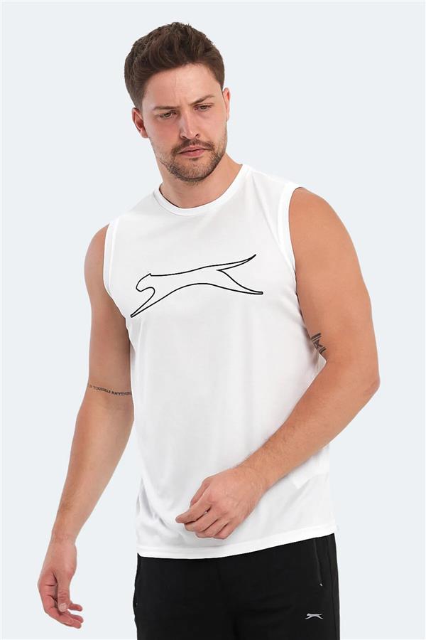 Slazenger Nelu Beyaz Erkek Bısıklet Yaka Kolsuz Polyester T-Shırt