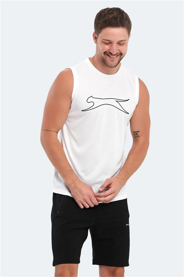 Slazenger Nelu Beyaz Erkek Bısıklet Yaka Kolsuz Polyester T-Shırt