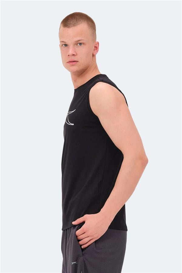 Slazenger Nelu Sıyah Erkek Bısıklet Yaka Kolsuz Polyester T-Shırt