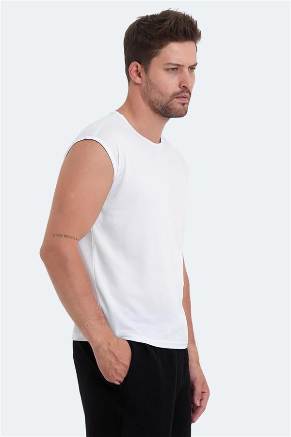 Slazenger Vaska Beyaz Erkek Bısıklet Yaka Kolsuz Polyester T-Shırt