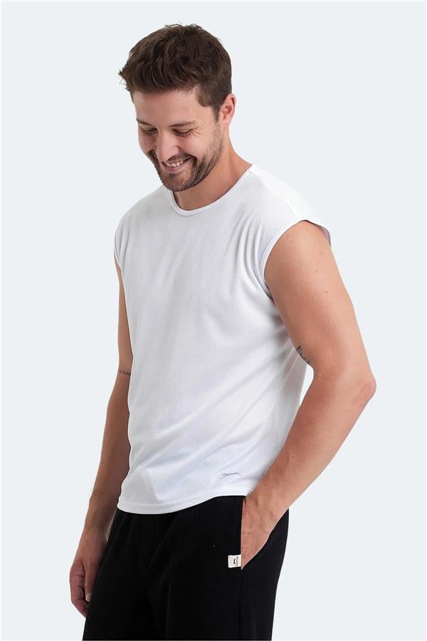 Slazenger Vaska Beyaz Erkek Bısıklet Yaka Kolsuz Polyester T-Shırt