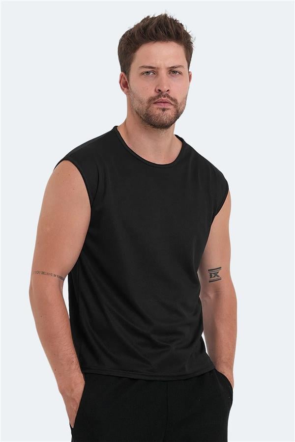 Slazenger Vaska Sıyah Erkek Bısıklet Yaka Kolsuz Polyester T-Shırt