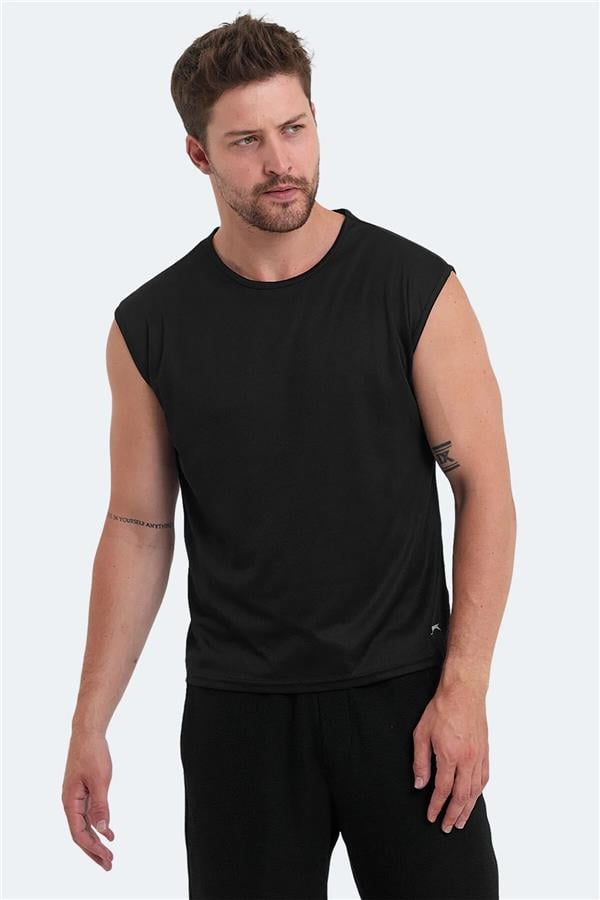Slazenger Vaska Sıyah Erkek Bısıklet Yaka Kolsuz Polyester T-Shırt