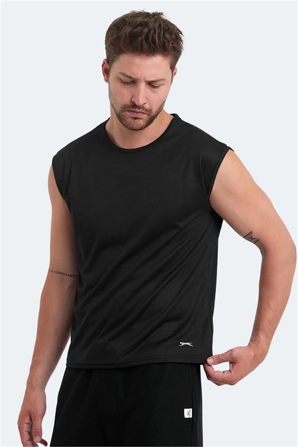 Slazenger Vaska Sıyah Erkek Bısıklet Yaka Kolsuz Polyester T-Shırt