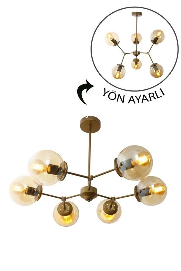 Taşcan Avize Sweet 6 Lı Eskitme Plafonyer Avize Bal Camlı