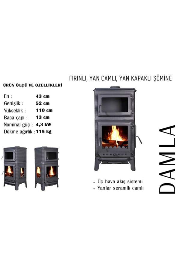 TDS Damla Fırınlı, Yan Camlı Yan Kapaklı Döküm Şömine Soba