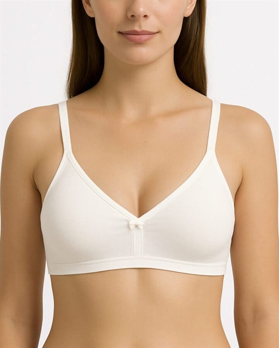 170 - Pamuklu V-Yaka Bralet Sütyen Telsiz Süngersiz Ekru 95 B
