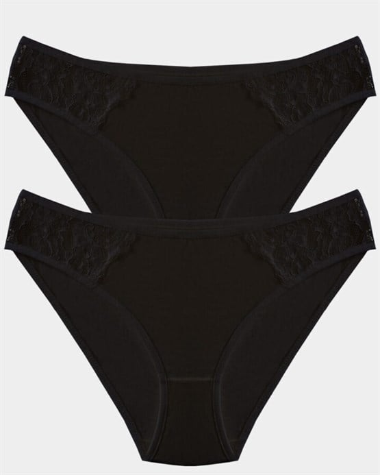 205 - 2li Pamuklu Dantel Detaylı Slip Külot Ekru S