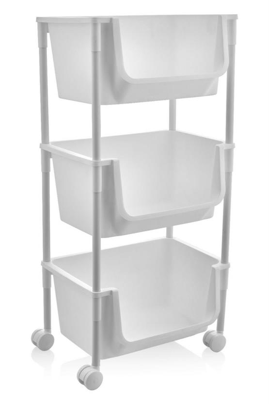 Decorev 3 Katlı Tekerlekli Plastik Organizer Raf Çok Amaçlı Mutfak Banyo Ve Ofis Düzenleyici (Beyaz) DC-6821