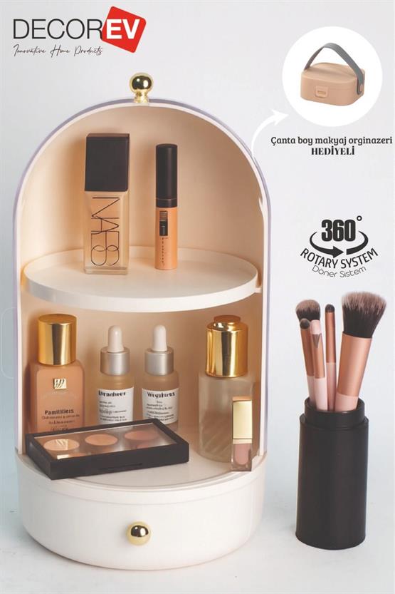 360° Döner Sistem Makyaj Organizeri – Makyaj ve Kozmetik Düzenleyici + Çanta Boy Organizer Hediyeli