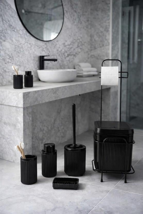 6Lı Click Kapaklı Standlı Siyah  Banyo Çöp Kovası – Modern Ve Şık Tasarım DC-6805