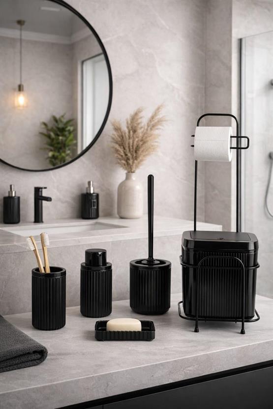 6Lı Click Kapaklı Standlı Siyah  Banyo Çöp Kovası – Modern Ve Şık Tasarım DC-6805