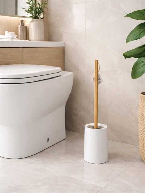 Ahşap Saplı Minimal Tuvalet Fırçası Ve Standı – Şık, Modern WC Fırçası VICHY-7050