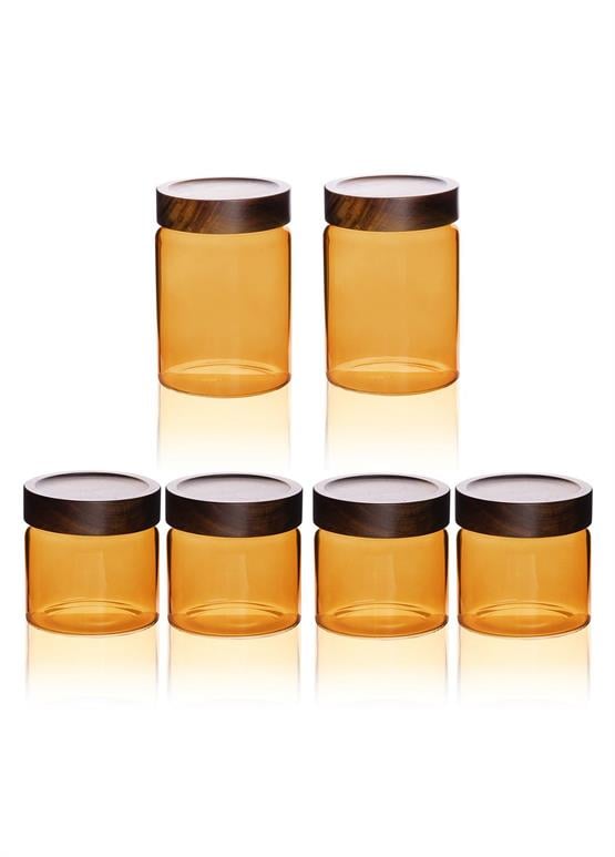 The Mia Akasya Yuvarlak Cam Kavanoz Seti Amber 6 Parça