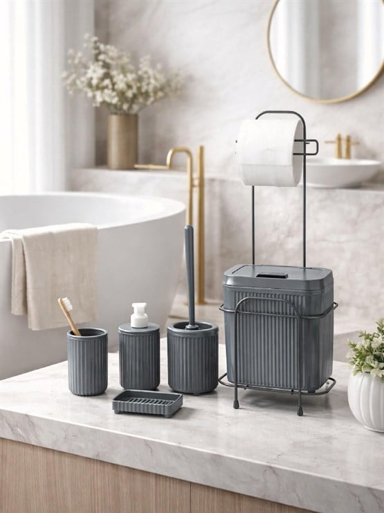 Antrasit 5 Parça Lüx  Standlı Banyo Seti DC-6806