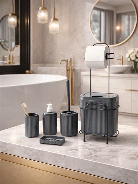 Antrasit 5 Parça Lüx  Standlı Banyo Seti DC-6806