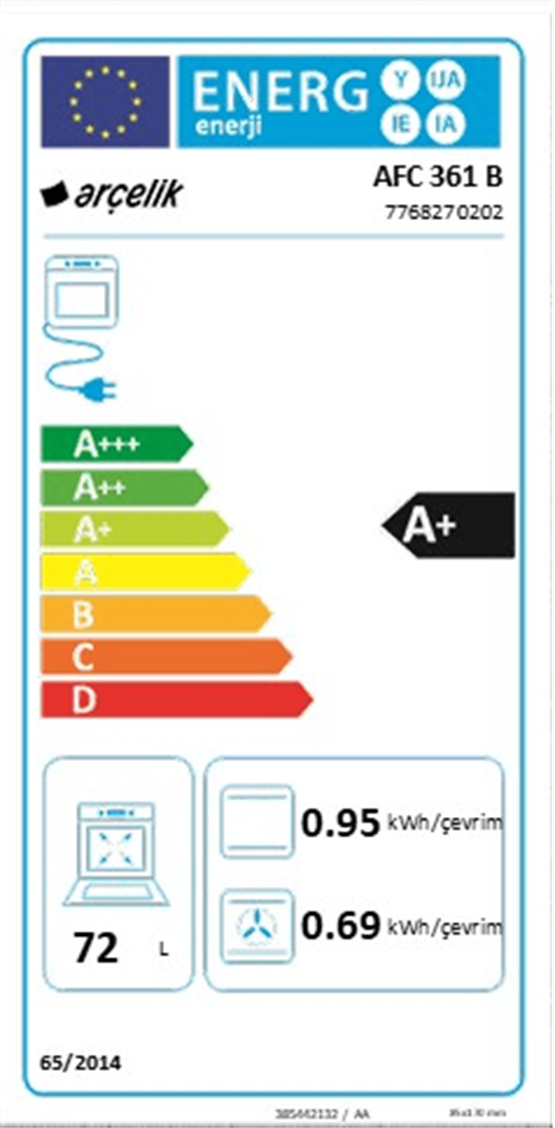 Arçelik AFC 361 B Fibona Serisi Ankastre Multifonksiyon Fırın AFry Buhar Destekli Fırın