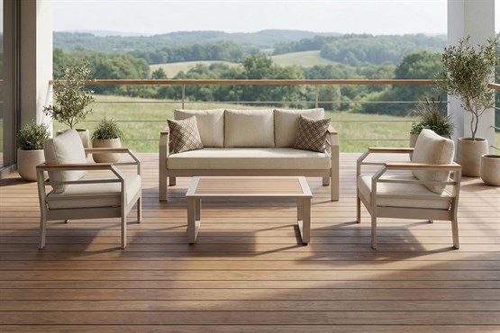 Erinöz Assento Bahçe Oturma Grubu 3+1+1+Sehpa - Kum Rengi