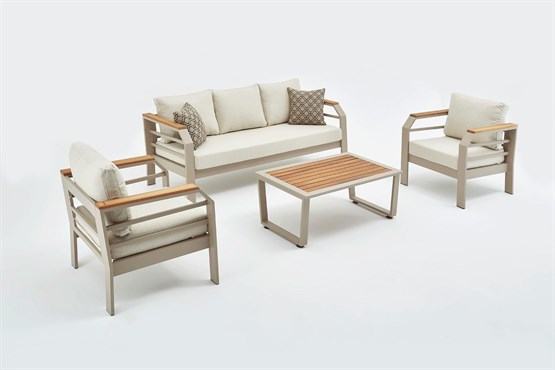 Erinöz Assento Bahçe Oturma Grubu 3+1+1+Sehpa - Kum Rengi