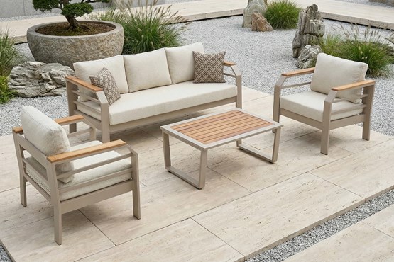 Erinöz Assento Bahçe Oturma Grubu 3+1+1+Sehpa - Kum Rengi