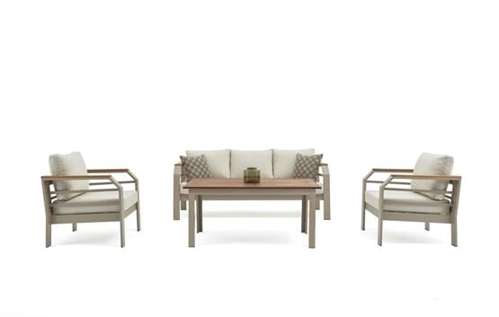 Erinöz Assento Bahçe Oturma Grubu 3+1+1+Yüksek Sehpa - Kum Rengi