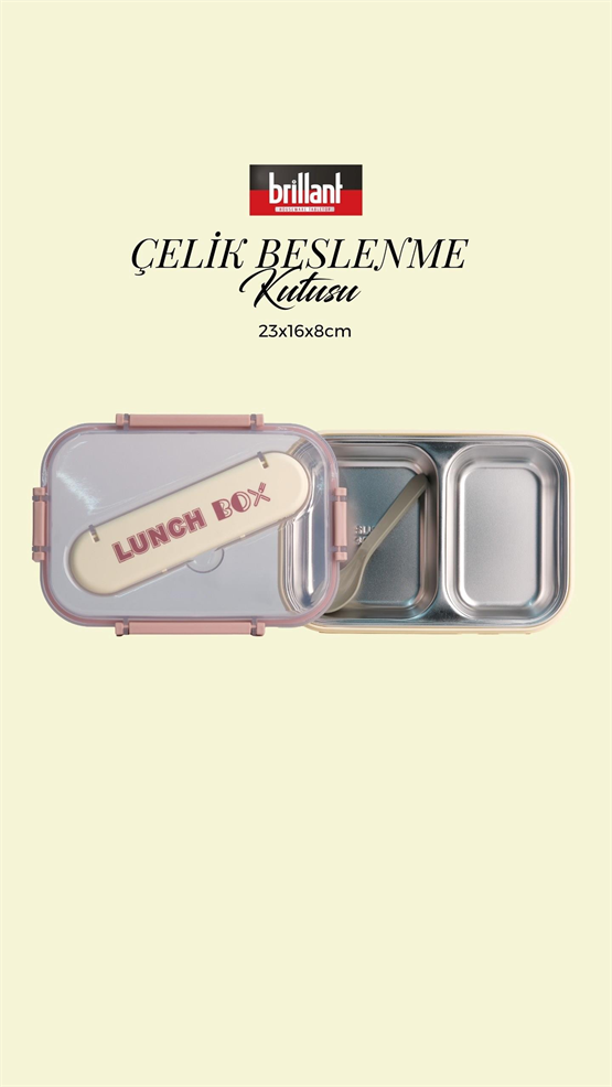 BRİLLANT 2 Bölmeli Paslanmaz Çelik Lunch Box BR-6669 23X16x8cm