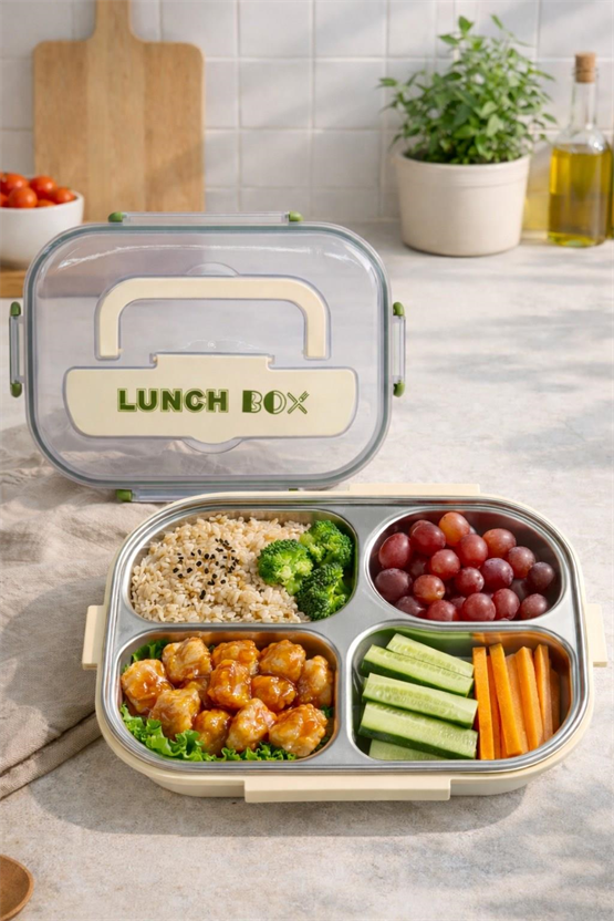 BRİLLANT 4 Bölmeli Paslanmaz Çelik Lunch Box BR-6671 26X20x7cm