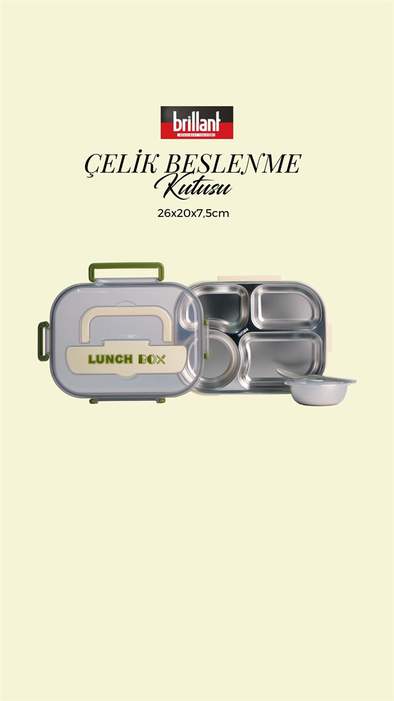 BRİLLANT 4 Bölmeli Paslanmaz Çelik Lunch Box BR-6673 26X20x7,5Cm