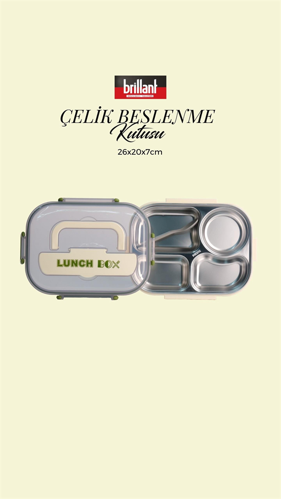 BRİLLANT 4 Bölmeli Paslanmaz Çelik Lunch Box BR-6671 26X20x7cm