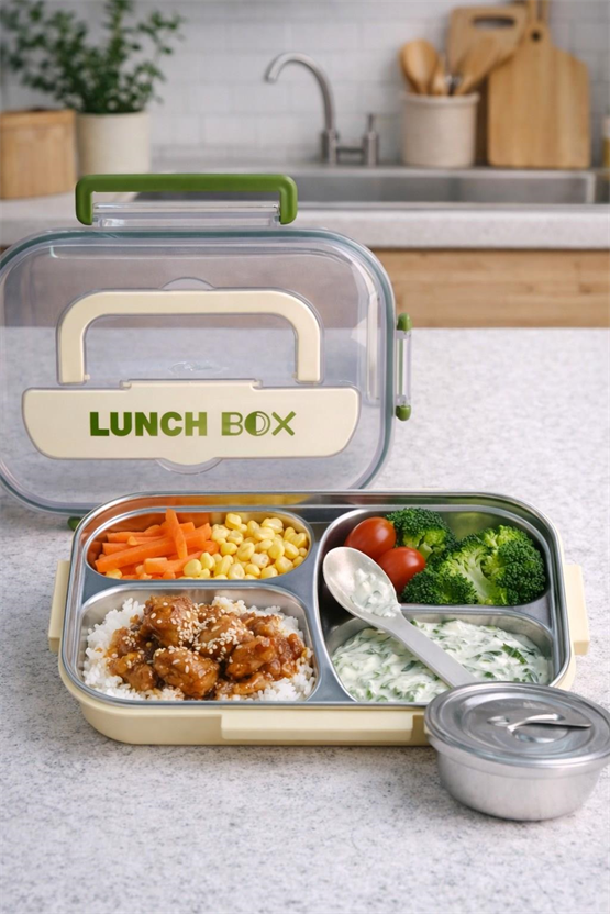 BRİLLANT 4 Bölmeli Paslanmaz Çelik Lunch Box BR-6673 26X20x7,5Cm
