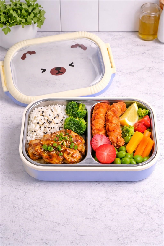 BRİLLANT Çelik 2 Gözlü Sevimli Bölmeli Bento Lunch Box  BR-6664 21X14x5,8Cm