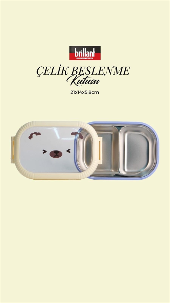 BRİLLANT Çelik 2 Gözlü Sevimli Bölmeli Bento Lunch Box  BR-6664 21X14x5,8Cm