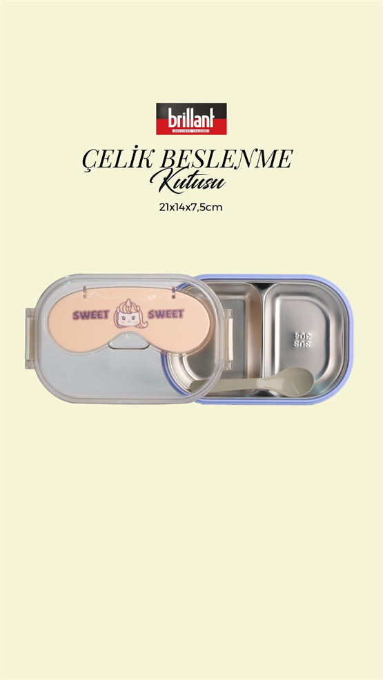 BRİLLANT Çelik 2 Gözlü Sweet Bölmeli Bento Lunch Box BR-6665 21X14x7,5Cm