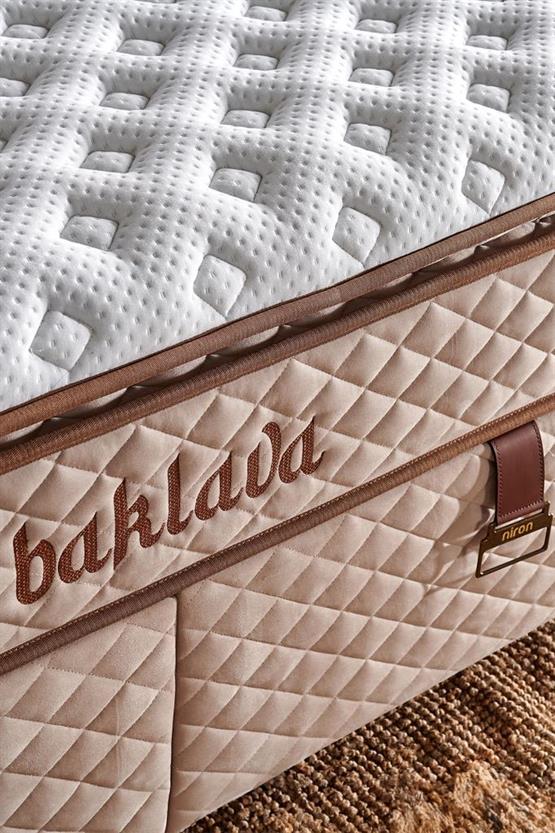 Baklava Lüks Yatak Baza ve Başlık Seti 150x200 cm Çift Kişilik Çok Sert Yatak Krem Baza ve Başlık