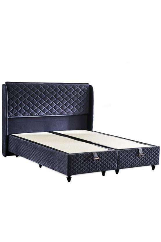 Baklava Lüks Yatak Baza ve Başlık Seti 200x200 cm Çift Kişilik Çok Sert Yatak Antrasit Baza Başlık