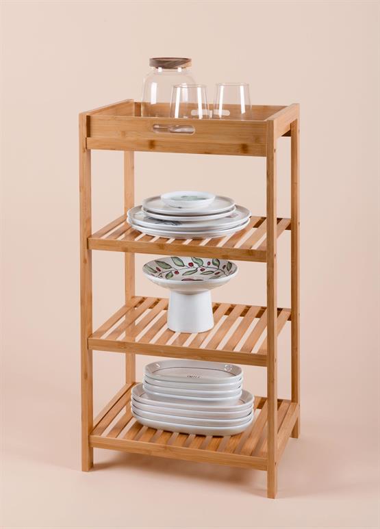 The Mia Bambu 4 Katlı Tepsili Düzenleyici Dolap Raf 75x40x30 Cm