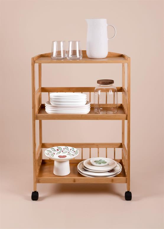 The Mia Bambu Tekerlekli 3 Katlı Düzenleyici Dolap Raf 80x53x30 Cm