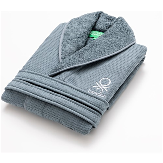 Benetton Home Waffle Bornoz, L/XL, %100 Pamuk, Koyu Mavi Renkte, Neutral Seri