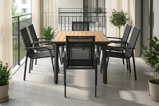 Erinöz Berlin 6 Kişilik 90*150 Iroko Alüminyum Masa Sandalye Takımı