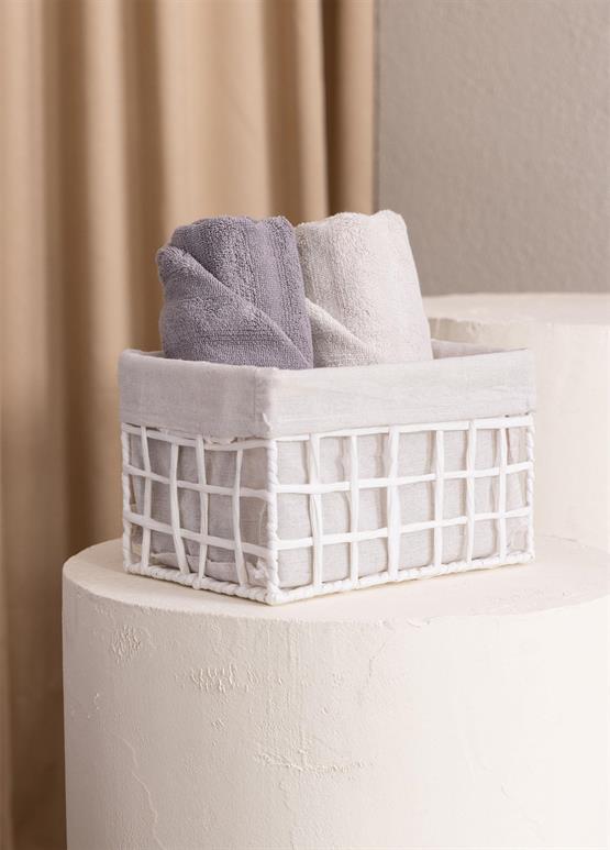 The Mia Braid Hasır Organizer Sepet Beyaz 26x18x16 cm