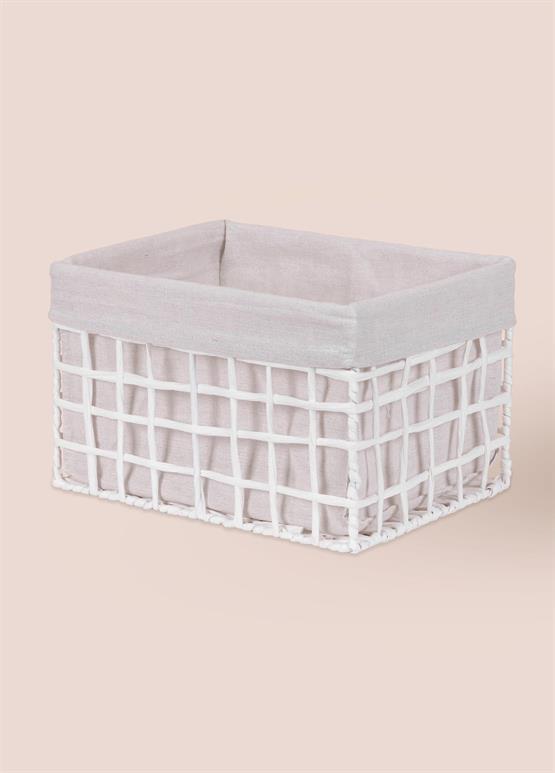 The Mia Braid Hasır Organizer Sepet Beyaz 30x22x19 cm